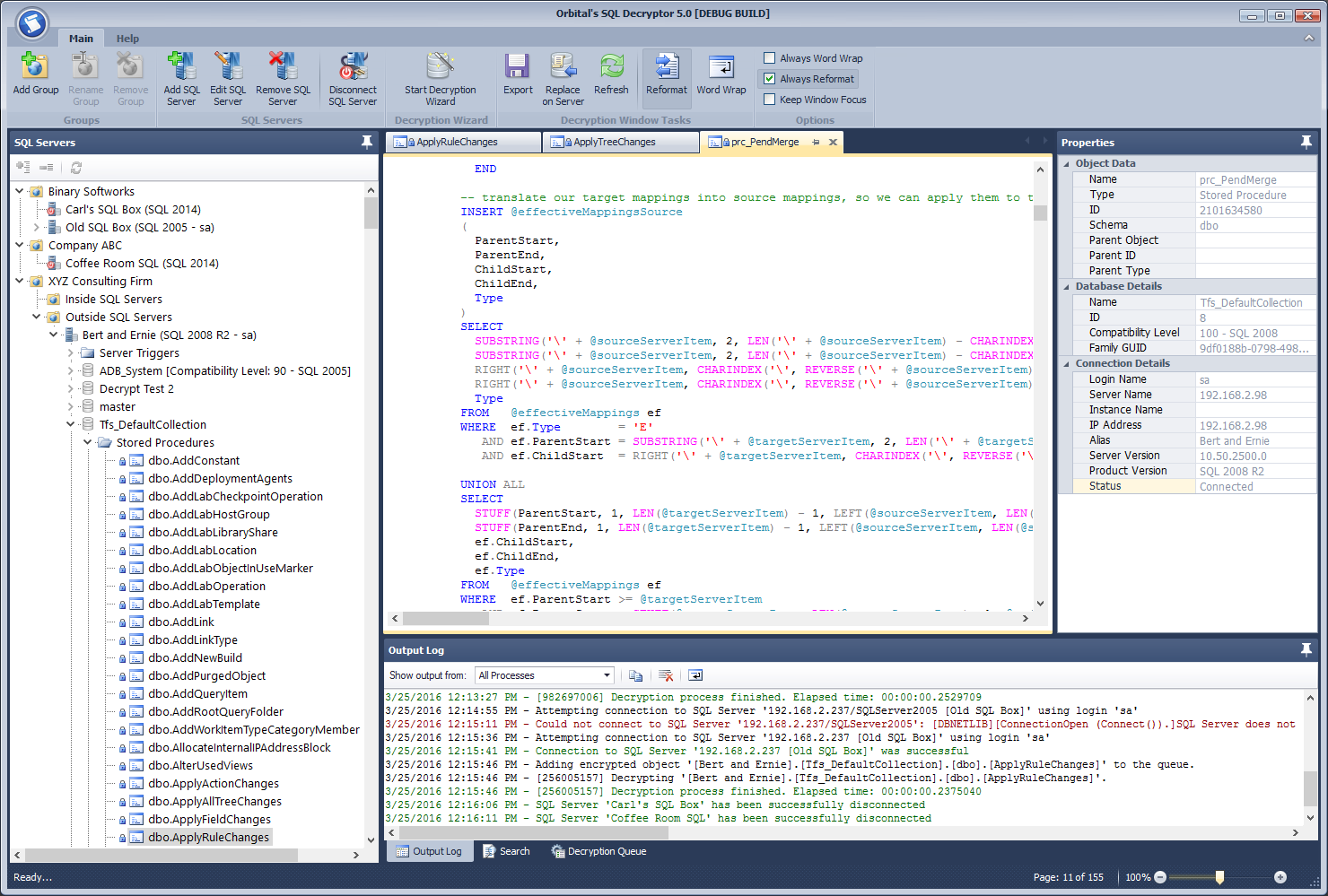 Orbital's SQL Decryptor screenshot